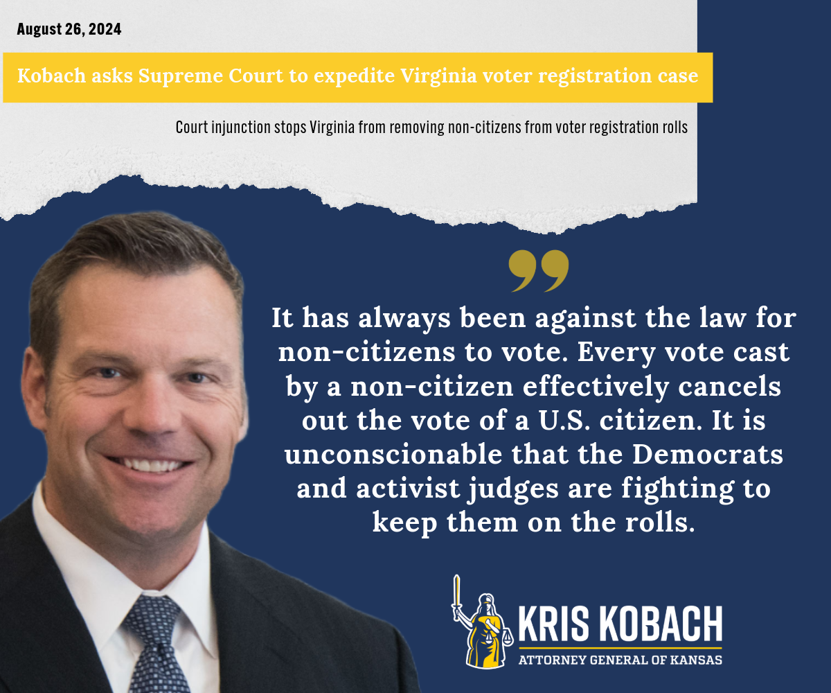 Kobach quote on Virginia voter registration case